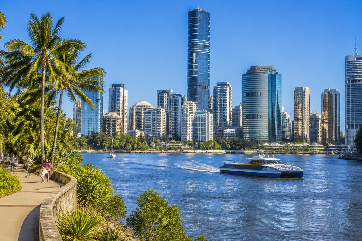 Brisbane river and city skyline on a clear sunny day