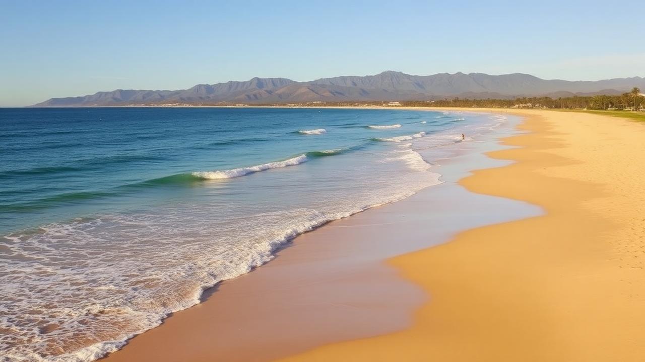 Sunshine Coast beach and headland on a bright day